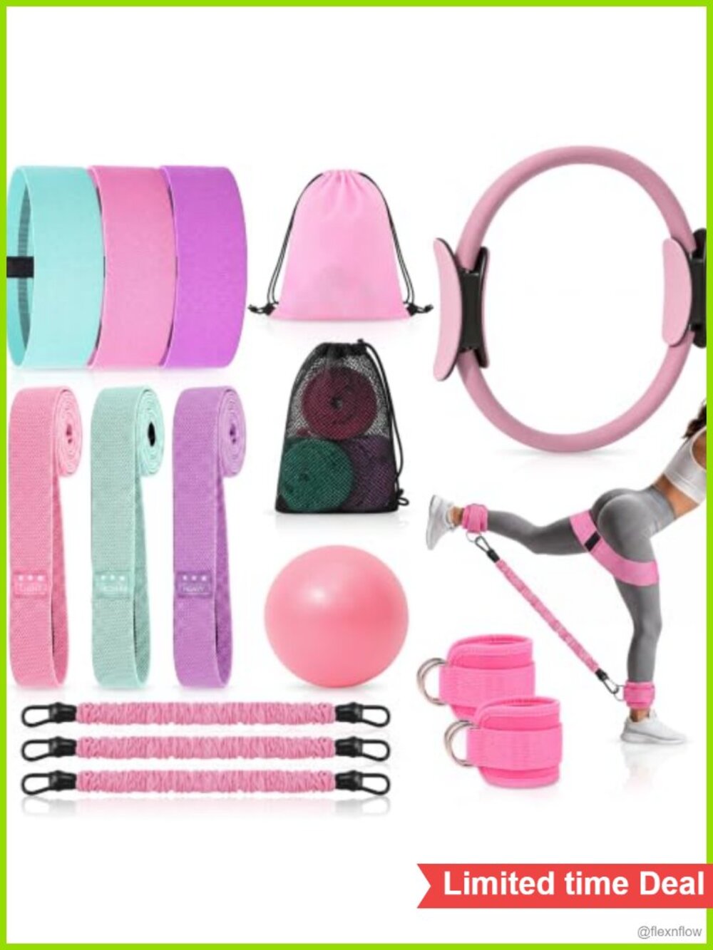 14 PC Resistance Bands Pilates Ring Ball Workout Set for Women